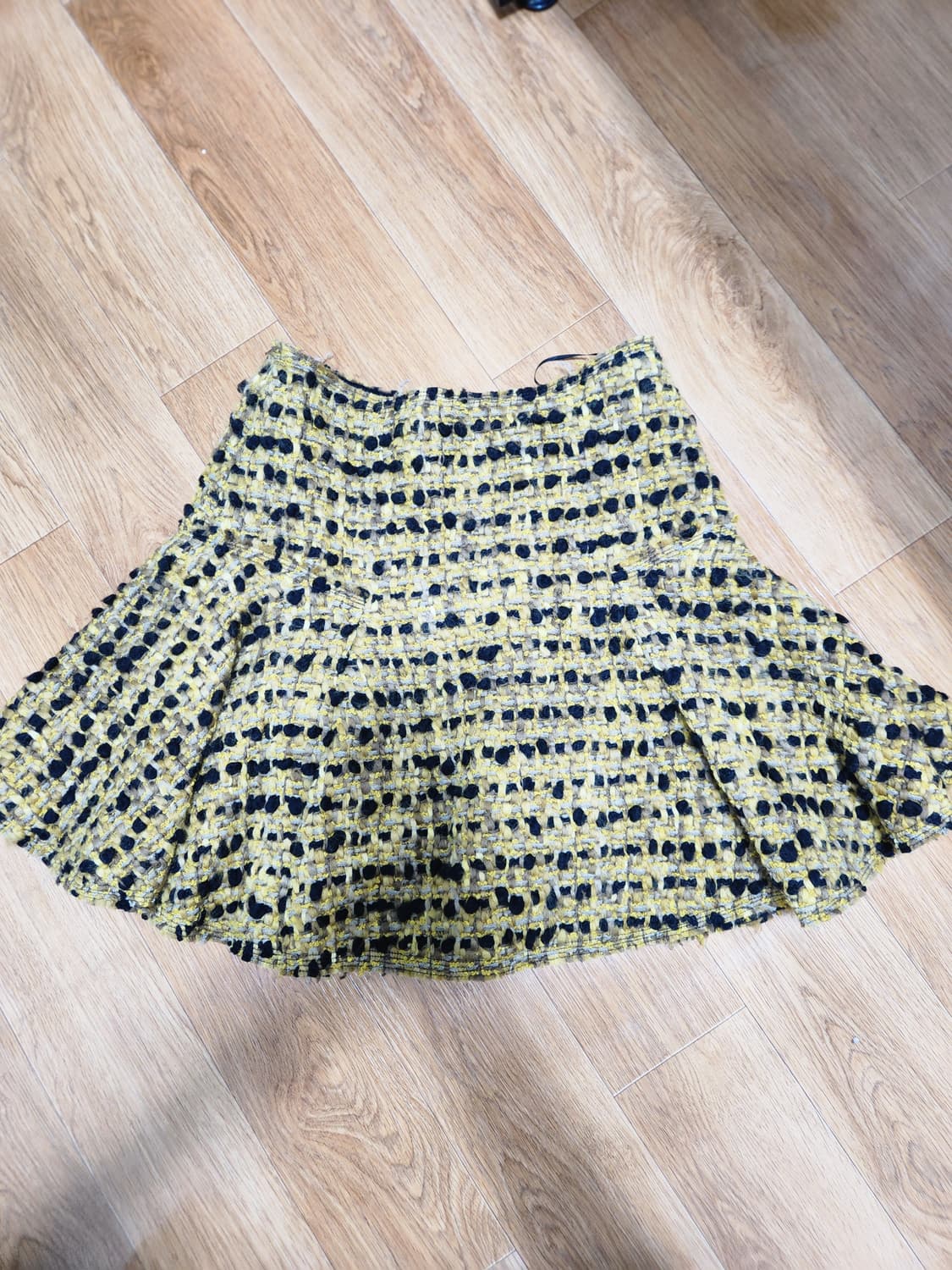 랑방 트위드 플레어 미니스커트 옐로우 블랙 상품이미지5