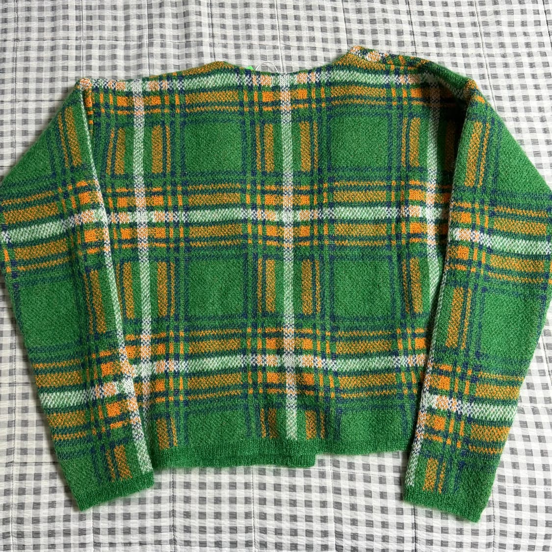 (M) ERL 이알엘 체크 모헤어 가디건 그린 상품이미지4