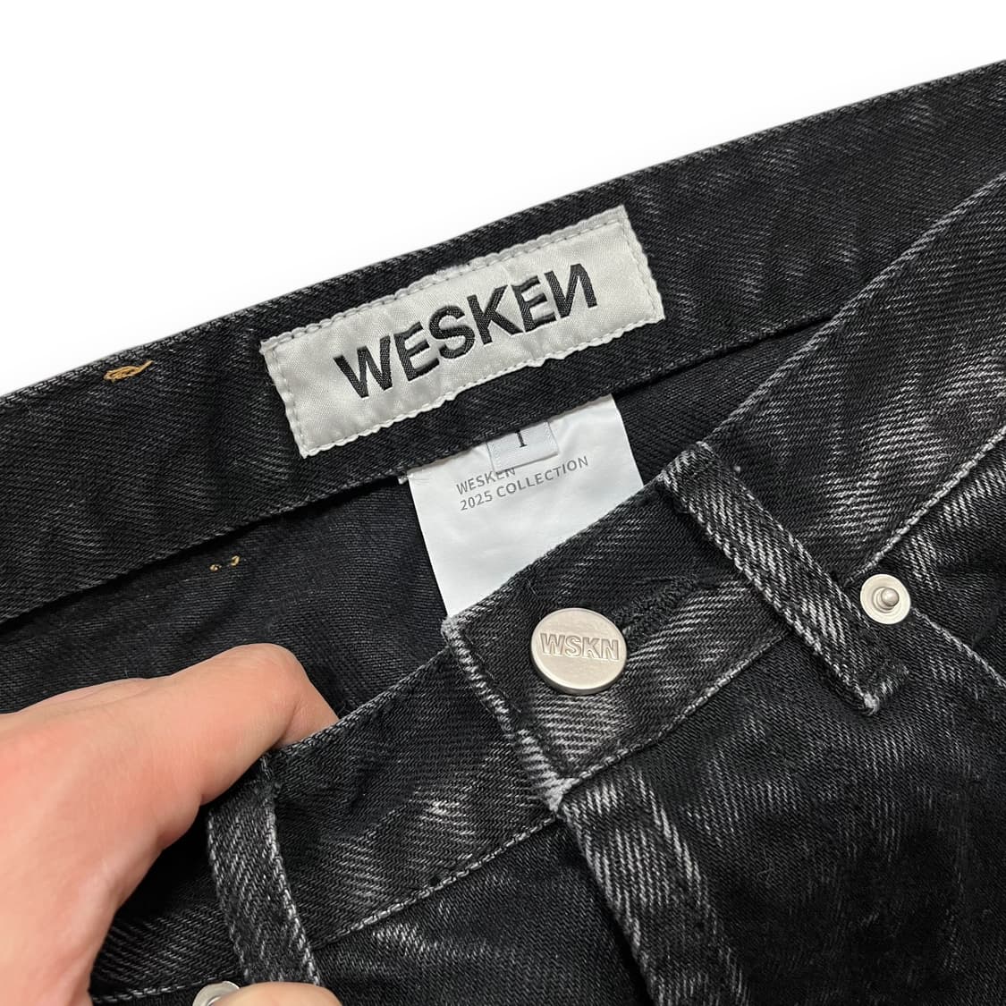 WESKEN 사이드 스터드 와이드 흑청 데님 팬츠 상품이미지6