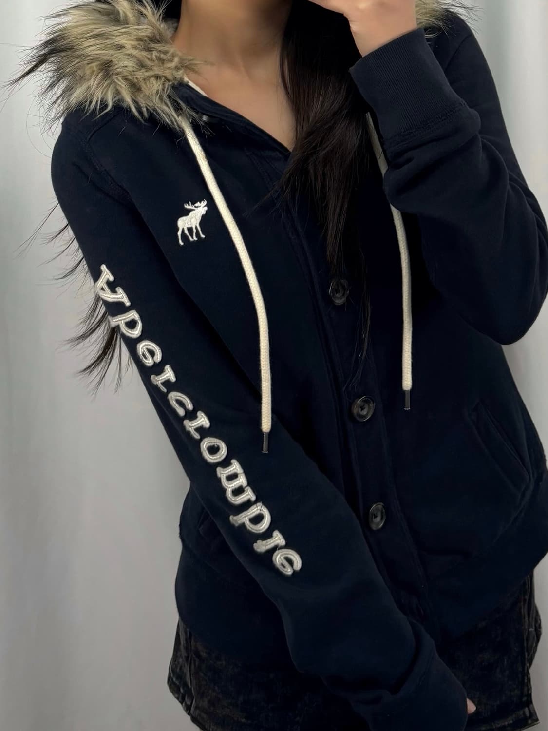 아베크롬비 네이비 버튼 퍼 후드 자켓 상품이미지2