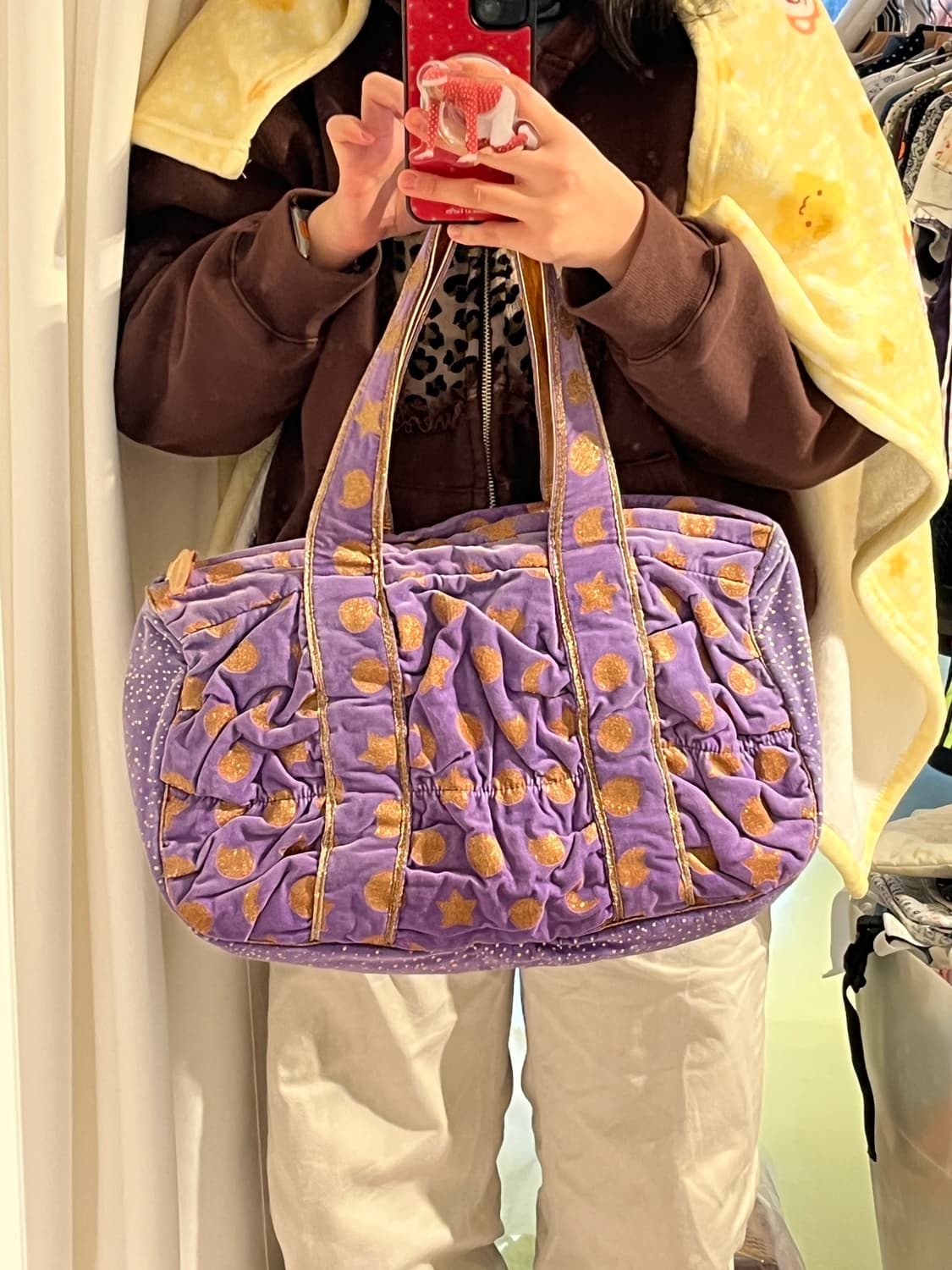 츠모리치사토 네코별 벨벳 토트백 🧙🏻퍼플 상품이미지7