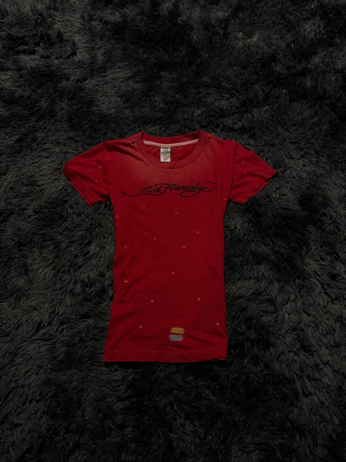 Ed Hardy 로고 레터링 등판 잉어 프린팅 레드 반팔 상품이미지5