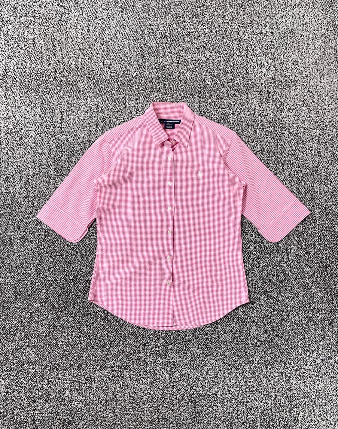 빈티지9. 랄프로렌 스포츠 핑크 깅엄 체크 패턴 반팔 셔츠 상품이미지1