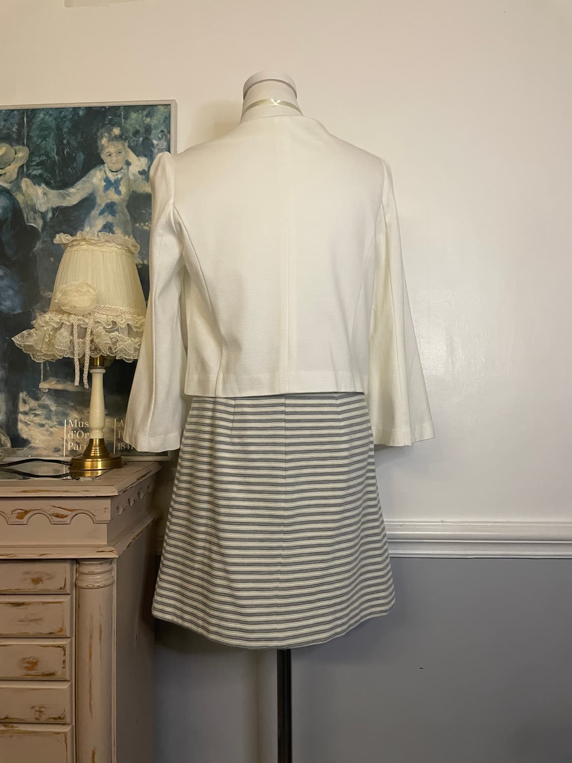 white gray stripe button midi skirt(size 상품이미지9