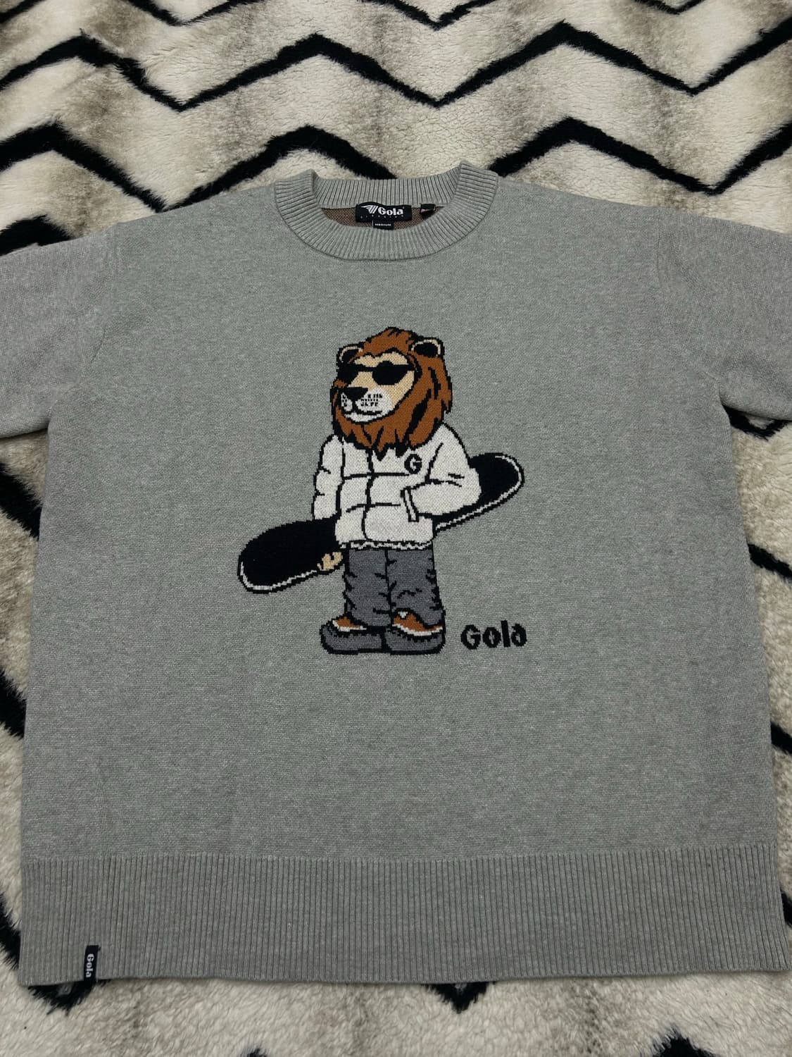 [M]GOLA 오버핏 라이언 니트/그레이 상품이미지3