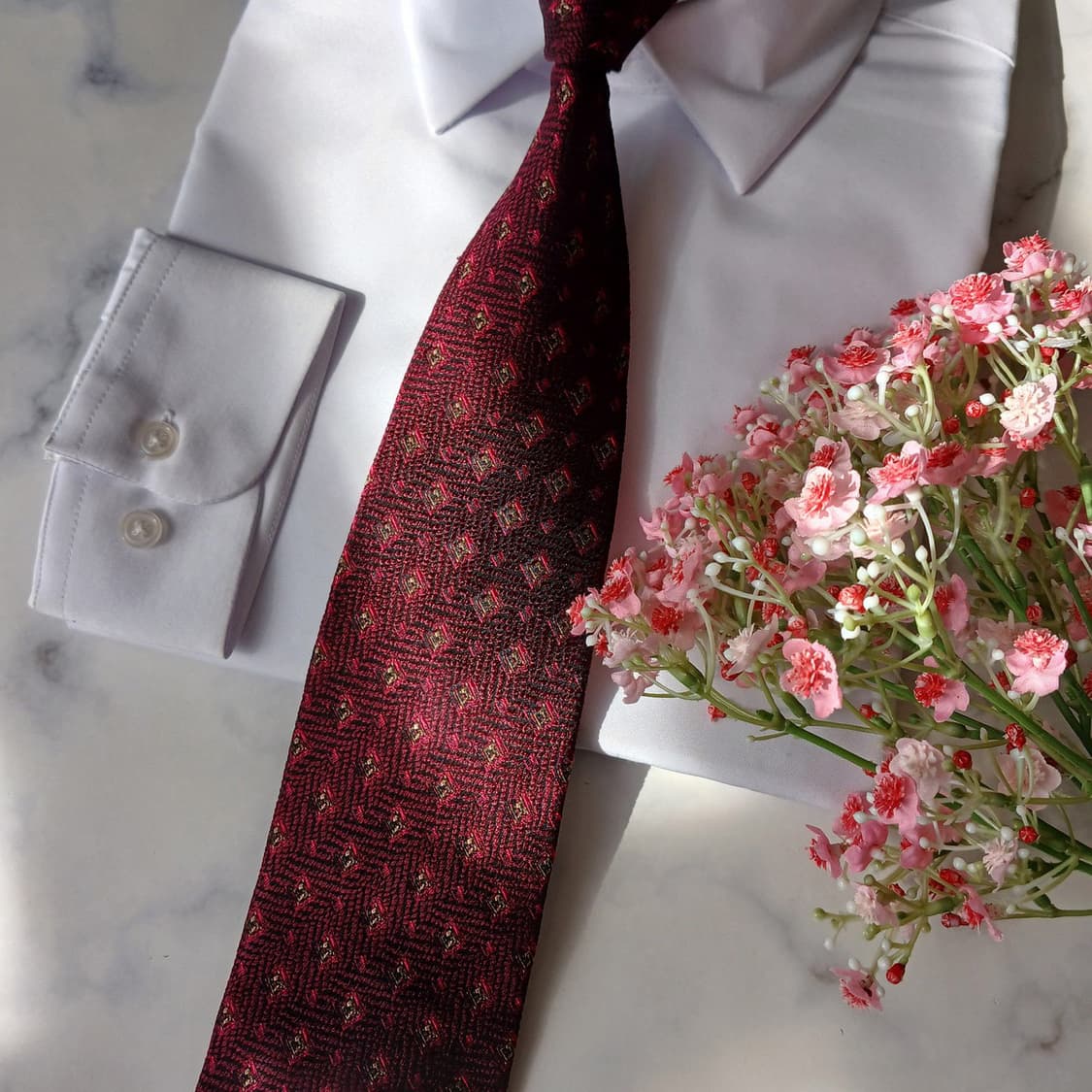 니나리치 실크 버건디 패턴 넥타이 9.7cm A+등급 A19886 상품이미지7