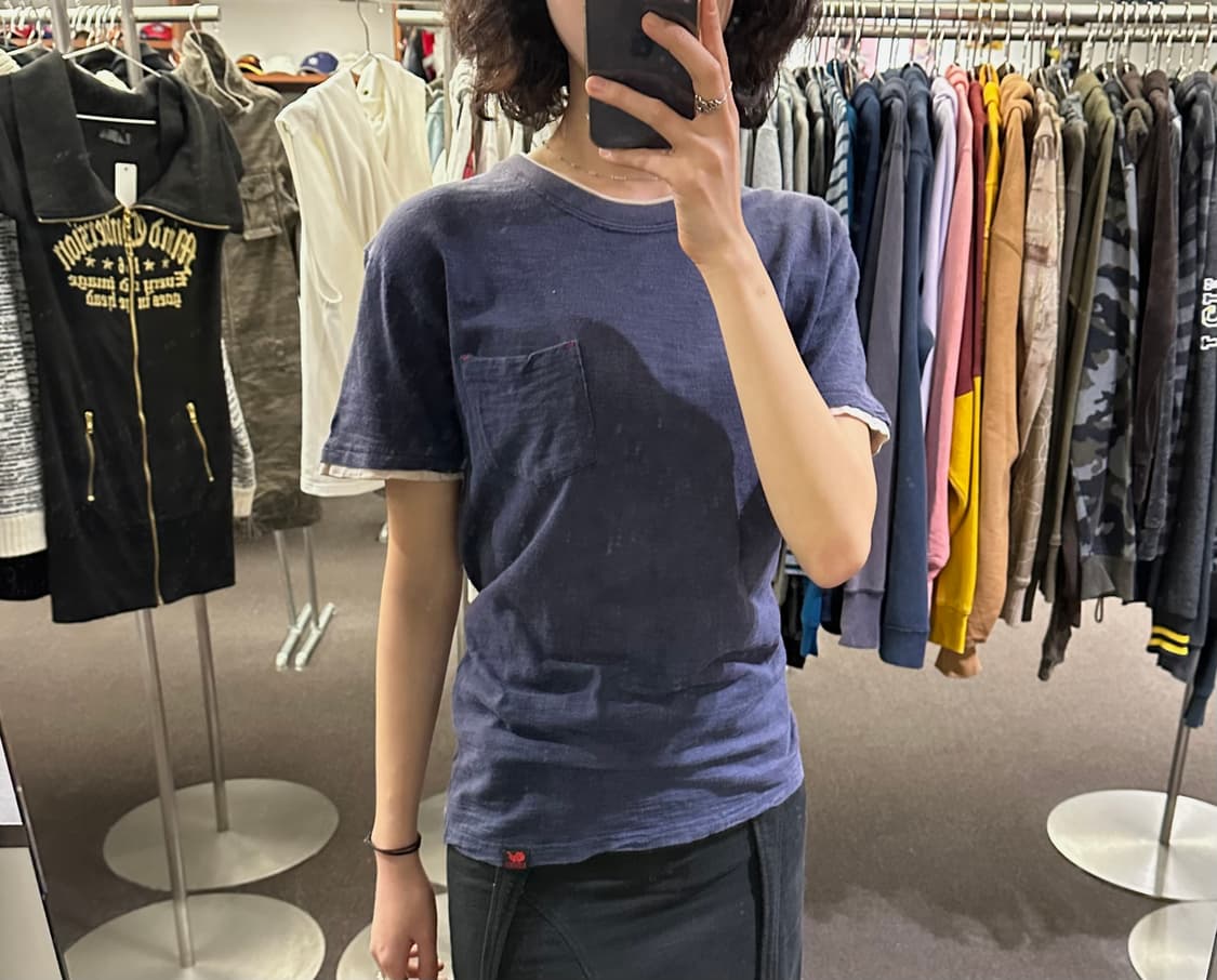 M)Blue Vacation vintage 레이어드 네이비 반팔 상품이미지1