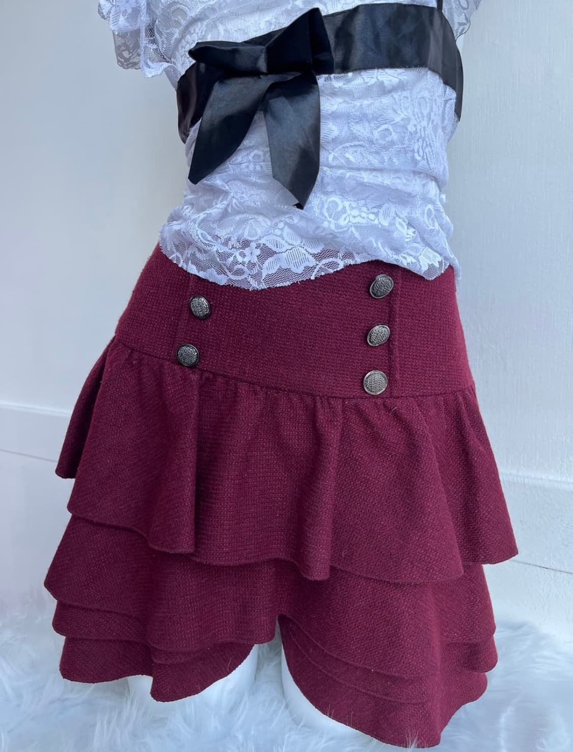 레드와인 하이웨스트 캉캉 큐롯 상품이미지3