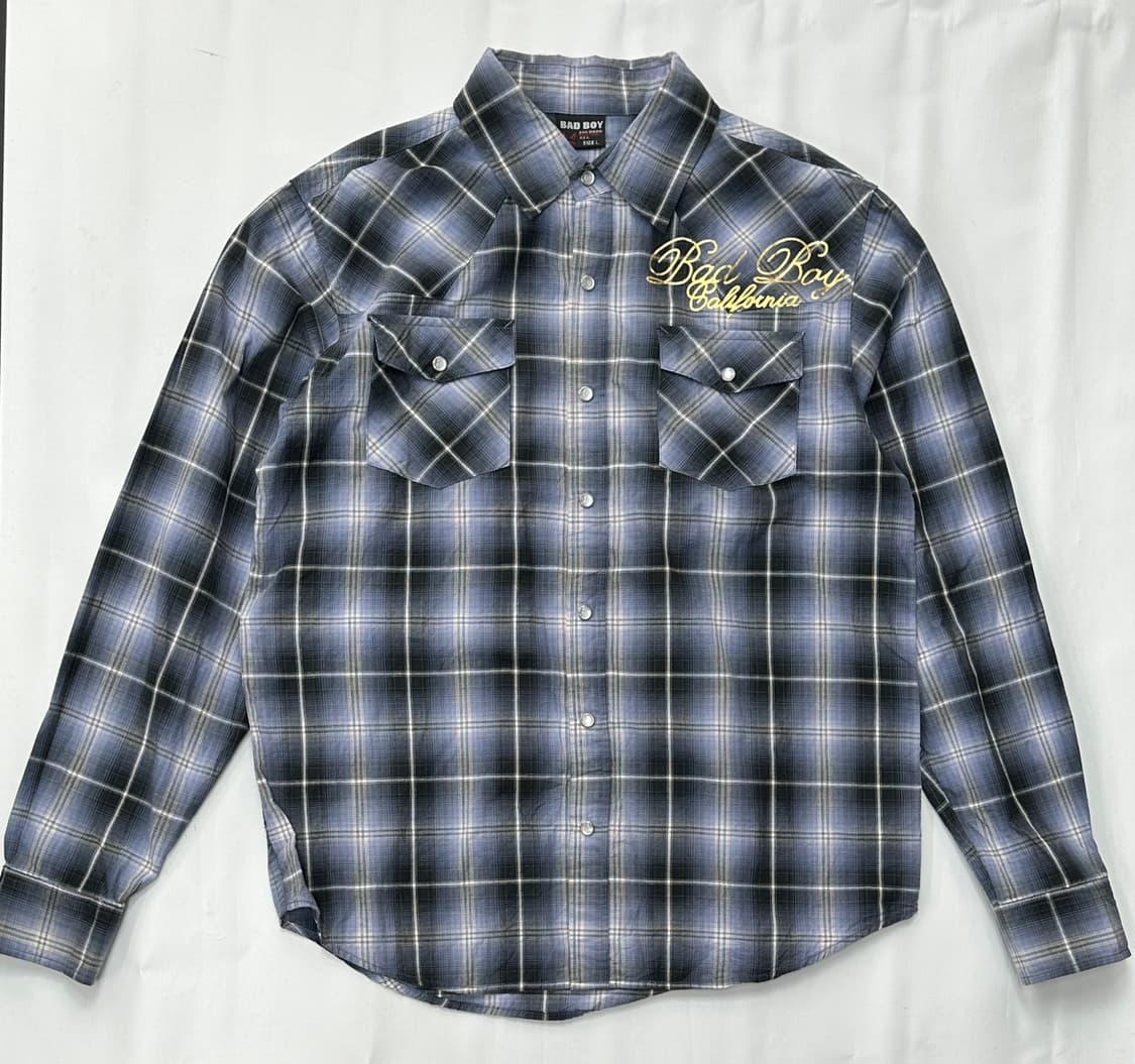 BAD BOY 금박 레터링 체크 셔츠 스트릿 펑크 보헤미안 일본 빈티지 상품이미지2