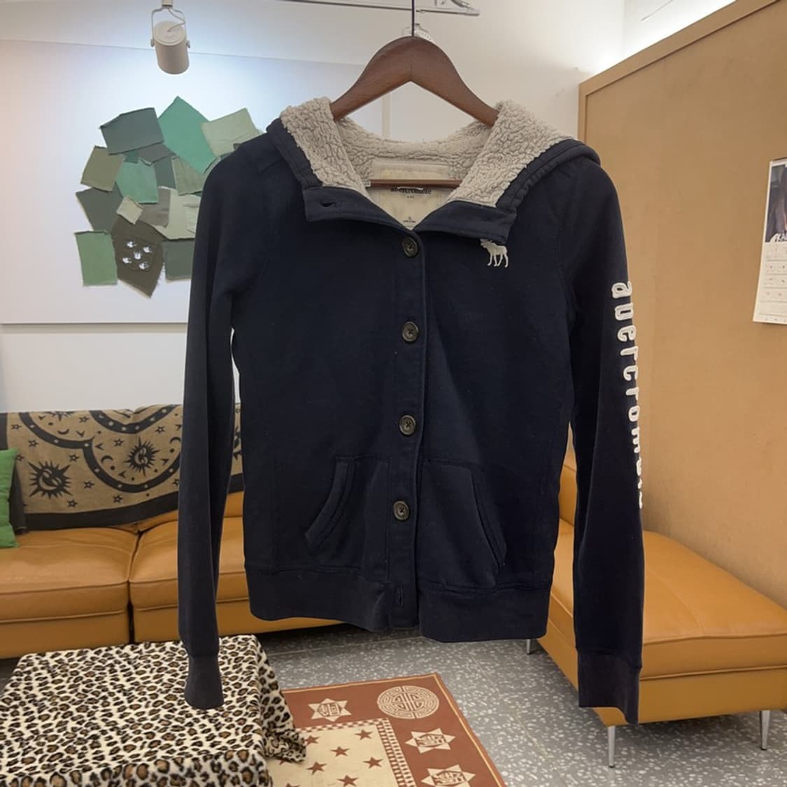 아베크롬비 울프죠 올드스쿨 레트로 슬림 양털 후드집업 XL C09413 상품이미지3