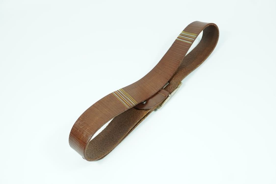 아메카지 무드 유니크 스트라이프 패턴 통가죽 벨트 상품이미지2