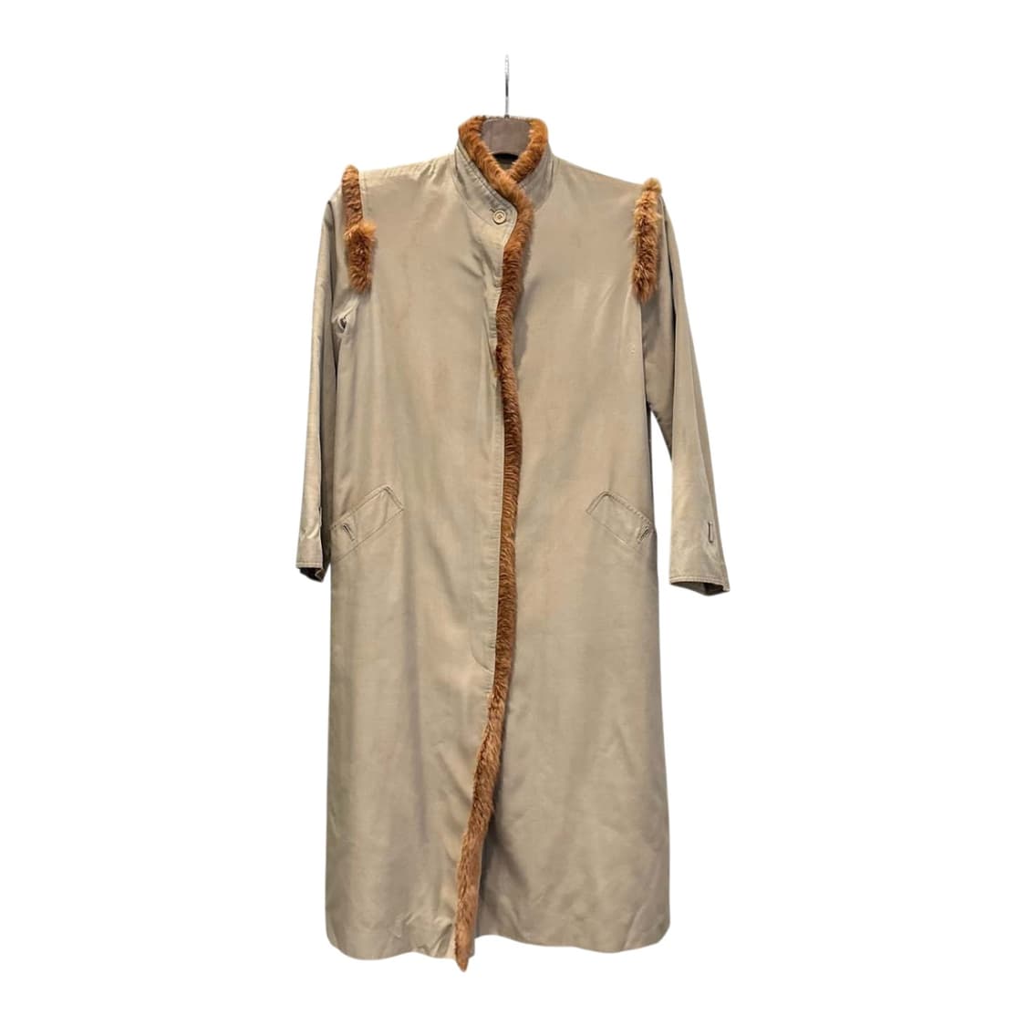 JPN VINTAGE 롱 코트 퍼 트리밍 하이넥 히든버튼 디테일 베이지 상품이미지1