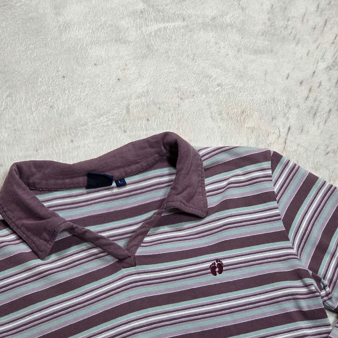 일본 빈티지 퍼플 스트라이프 7부 카라 티셔츠 상품이미지2