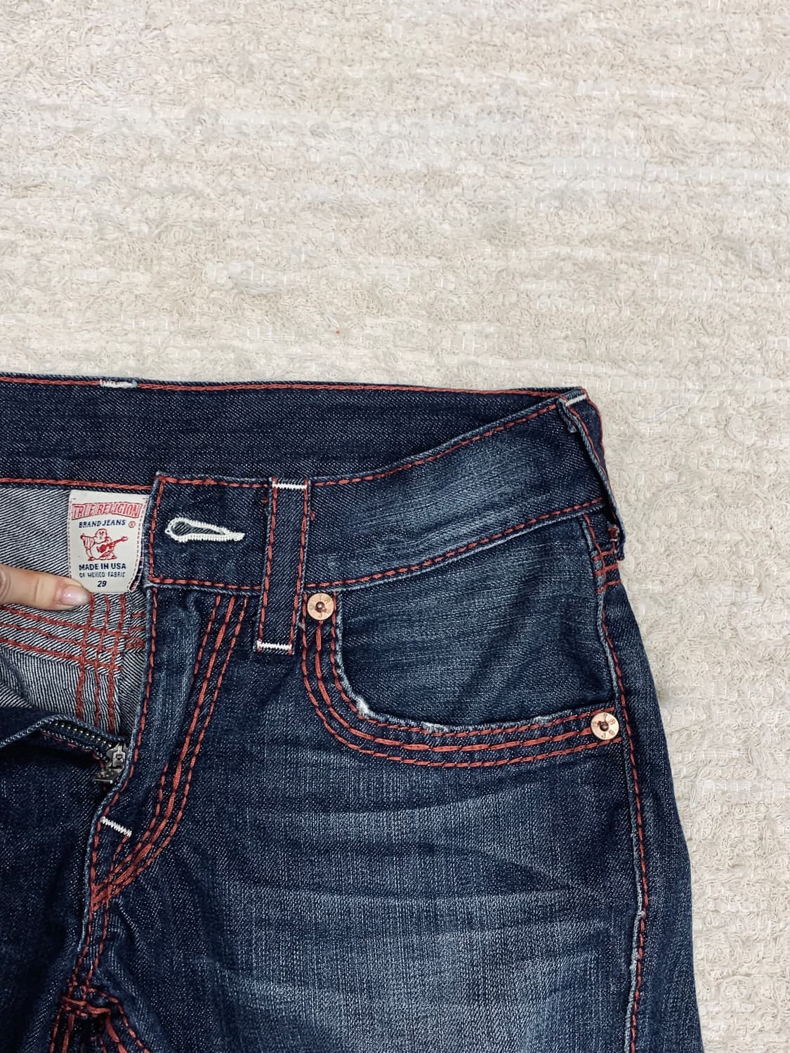 True Religion Red-Stitched Denim Shorts 상품이미지2