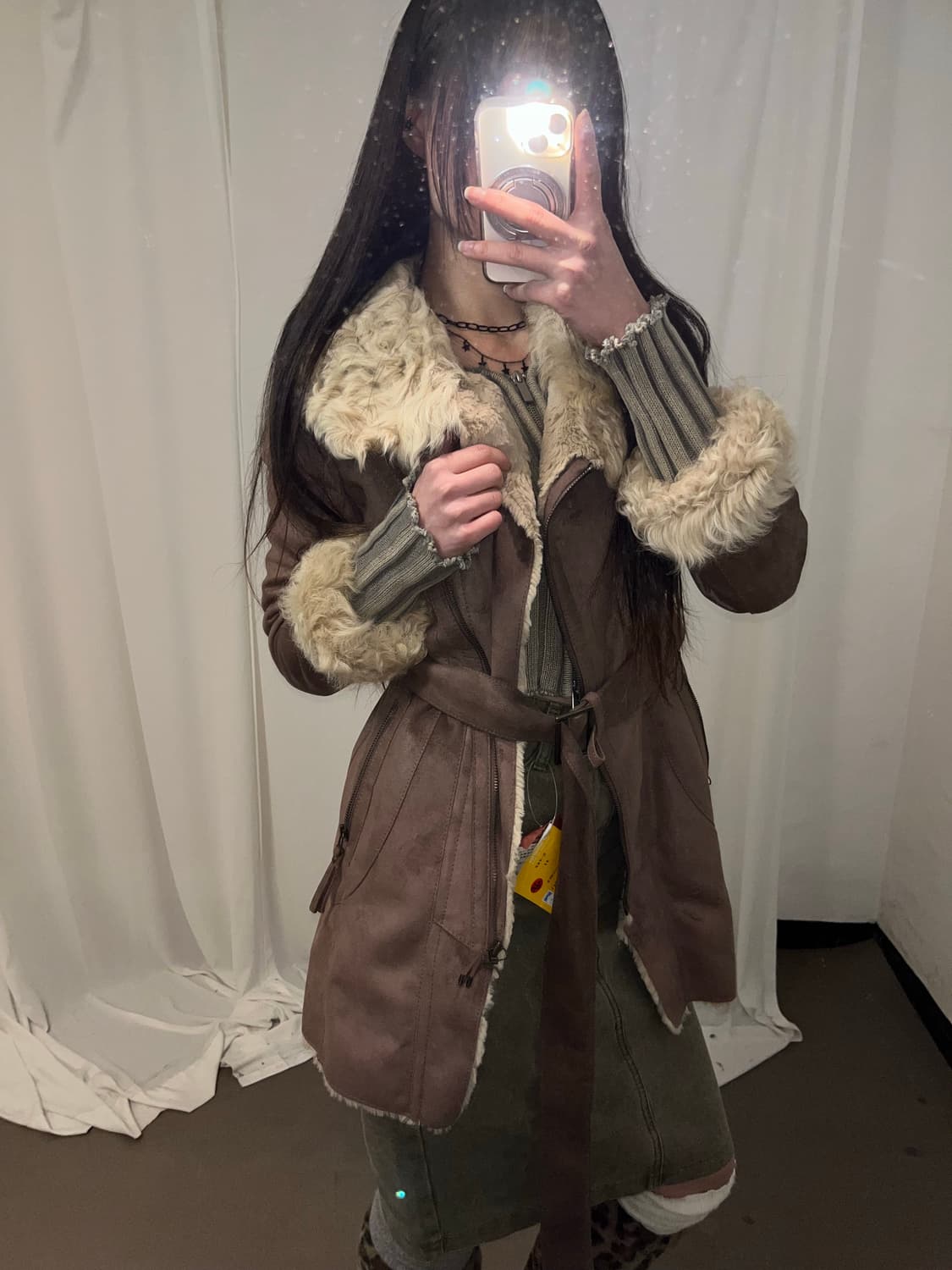 베이지 브라운 리얼 램 퍼 무스탕 코트  상품이미지4