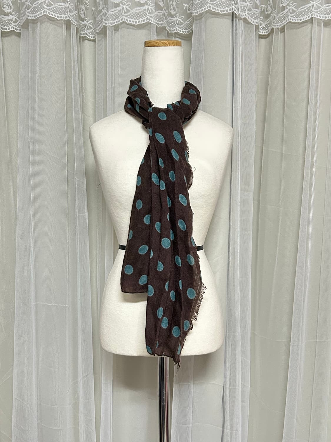 초희귀 민트초코브라운 도트 스카프 머플러 니혼진 너드 모리 상품이미지1
