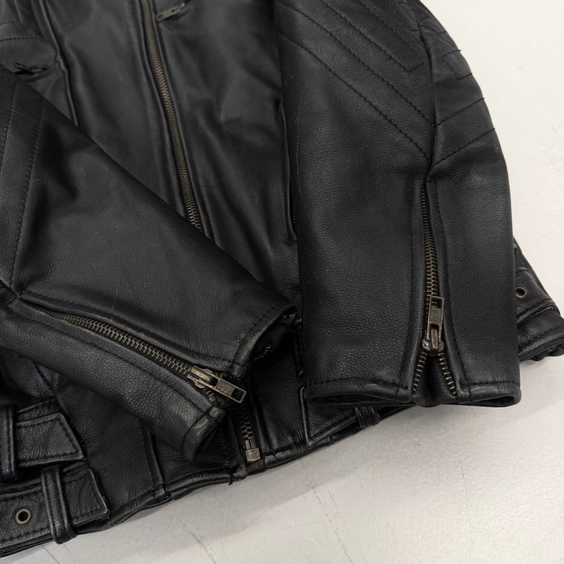 사선 바이커 리얼레더 멀티지퍼 레이싱 가죽자켓 상품이미지5