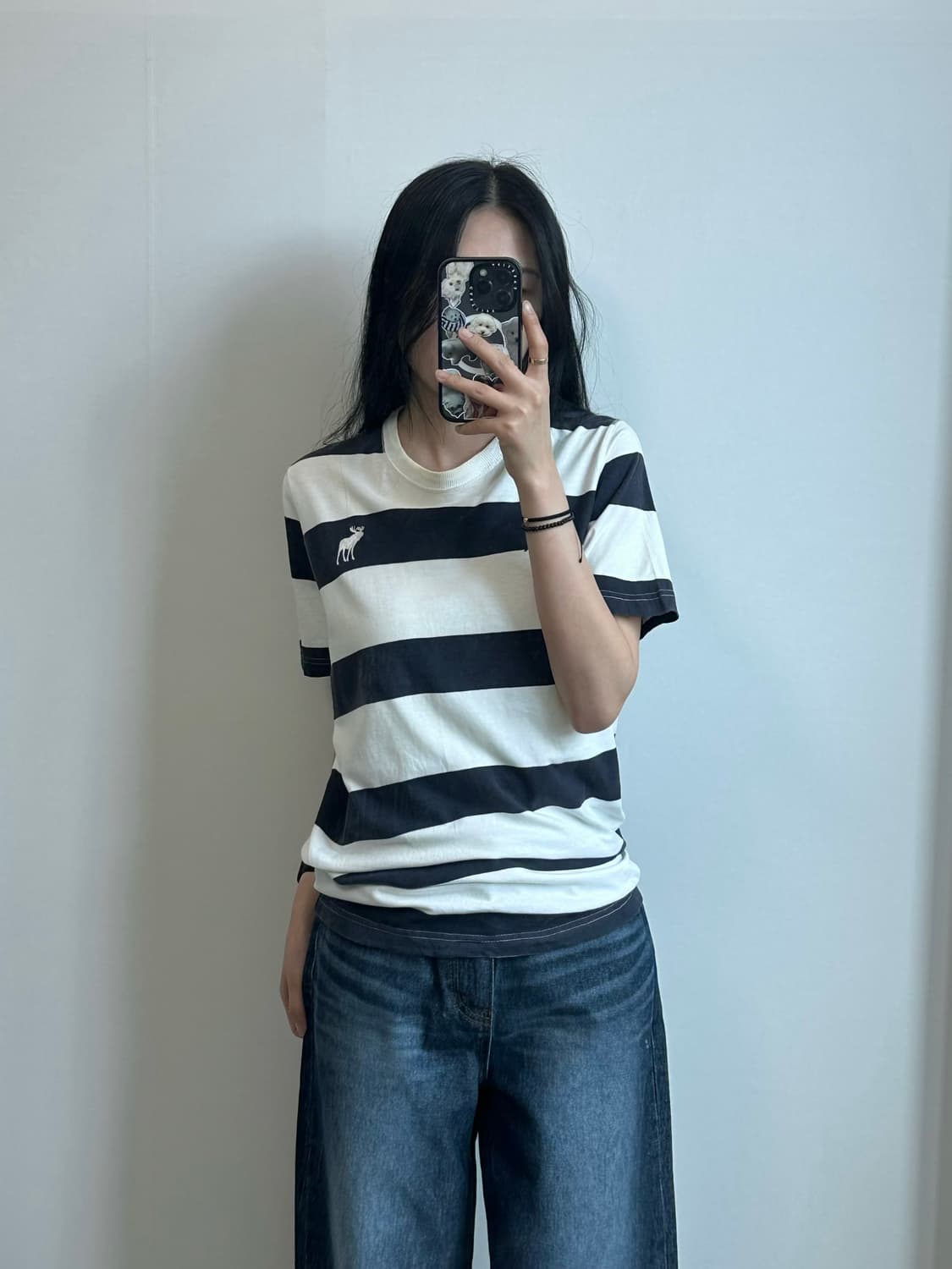아베크롬비 산양로고 단가라 반팔 티셔츠 상품이미지1