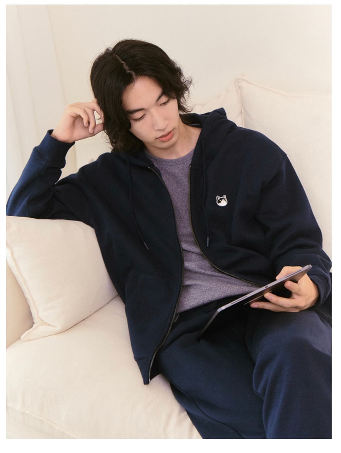 폴햄 공용 코숏 기모 후드집업 블랙 상품이미지1