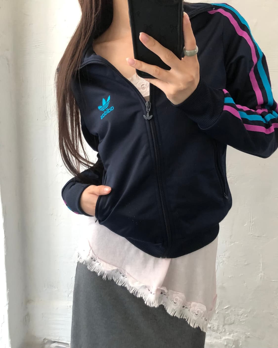 Adidas 아디다스 네이비컬러 파이어버드 멀티컬러 우먼라인 트랙탑 상품이미지2