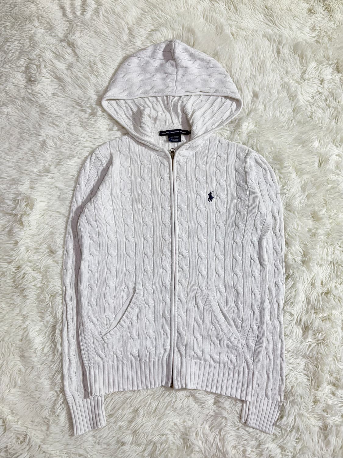 폴로 랄프로렌 화이트 포니 꽈배기 니트 후드집업  상품이미지3