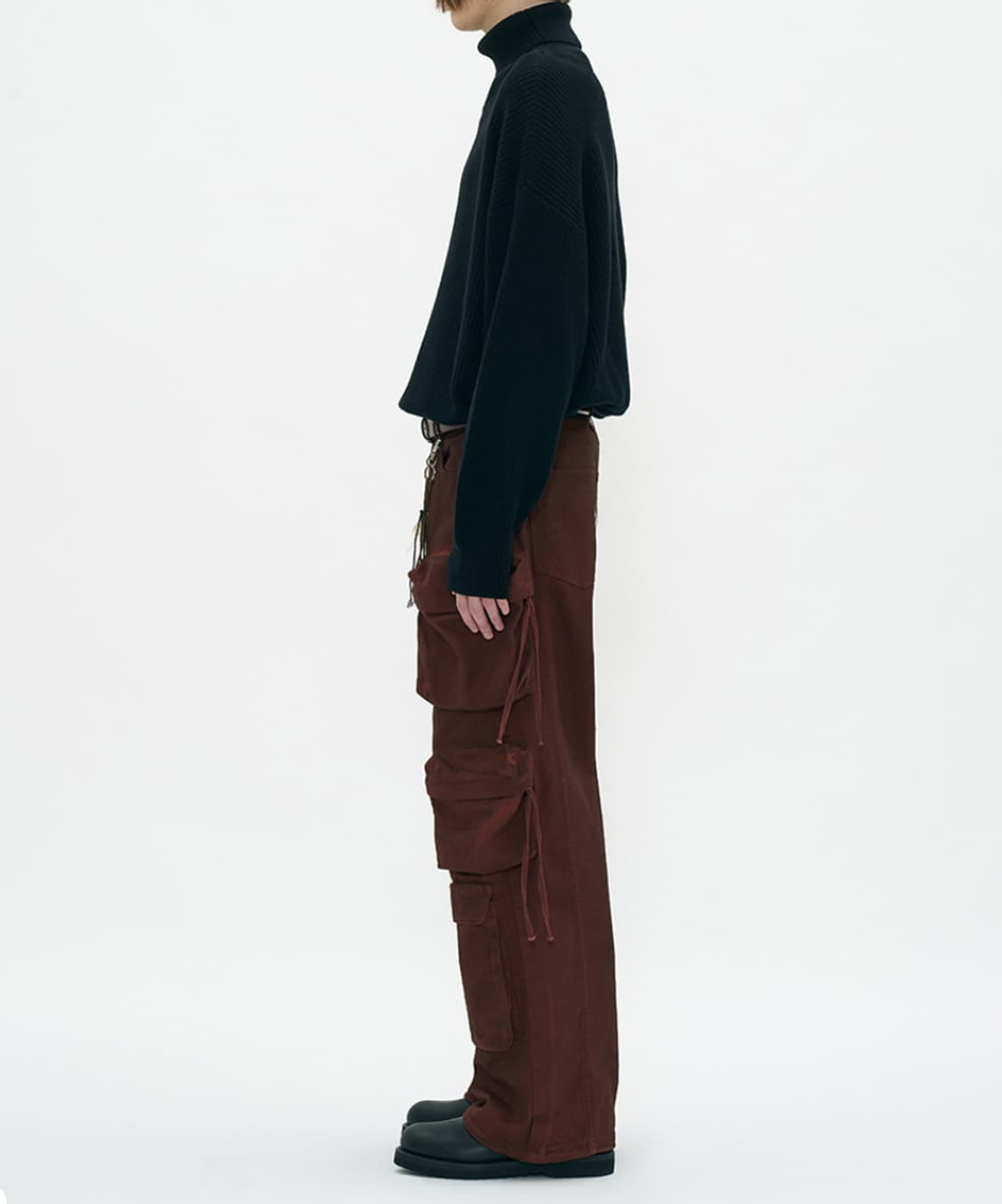 L 32 42 새제품) 파르티멘토 더티 워싱 컴뱃 카고 팬츠 버건디 벽돌 상품이미지7