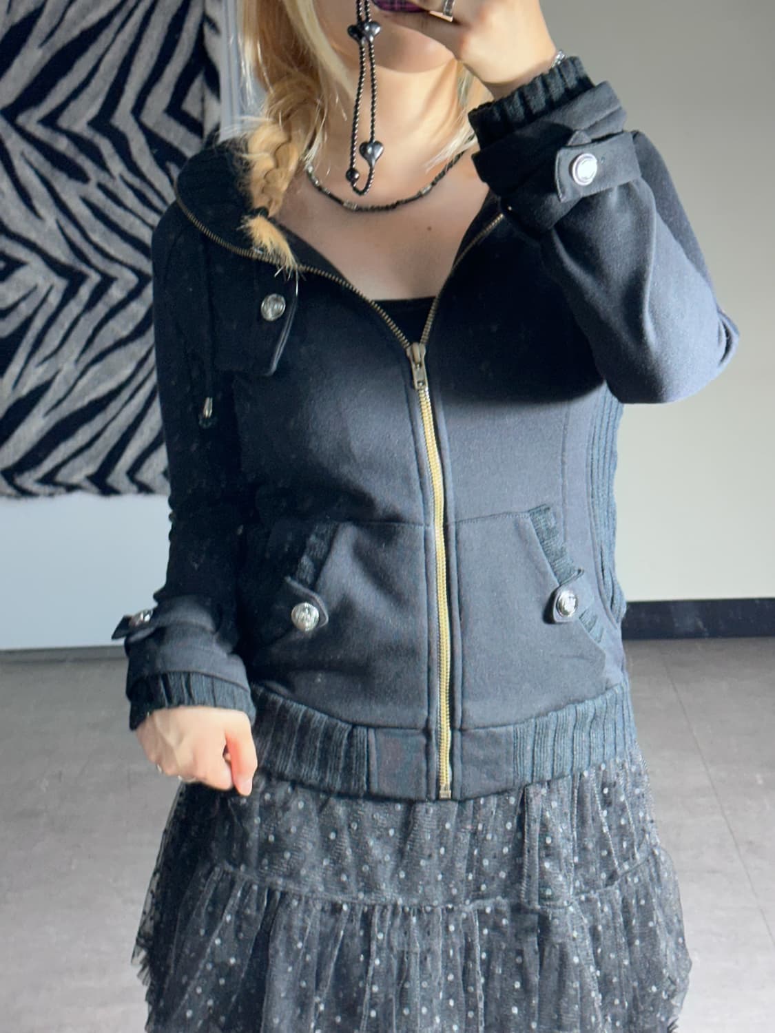 ribbed detail hood zip-up 상품이미지2