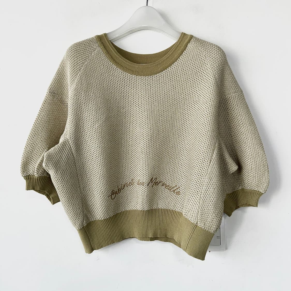 오즈세컨 24 돌먼 슬리브 크롭 니트 탑 상품이미지2