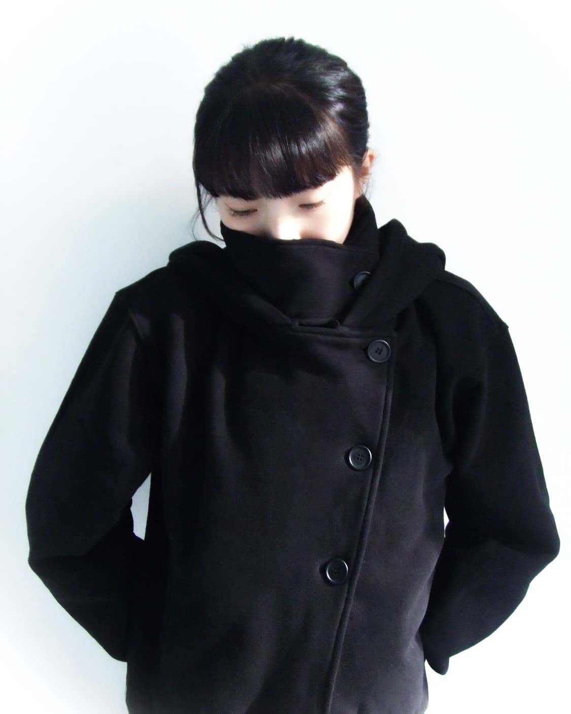 Oshigh high neck hood zip up black 상품이미지3