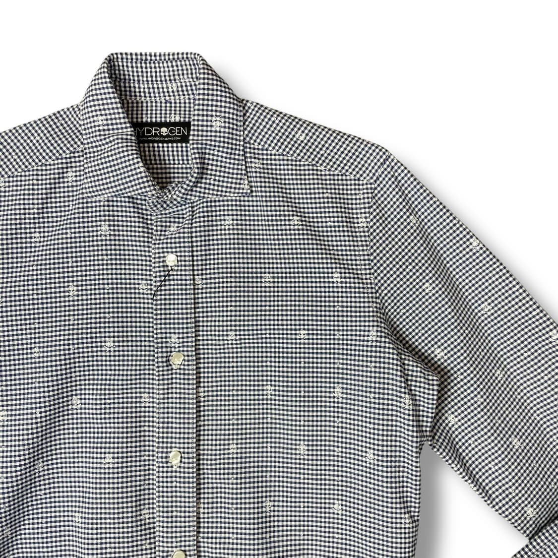 하이드로겐 블루 체크 스컬 패턴 긴팔 셔츠 S 상품이미지3