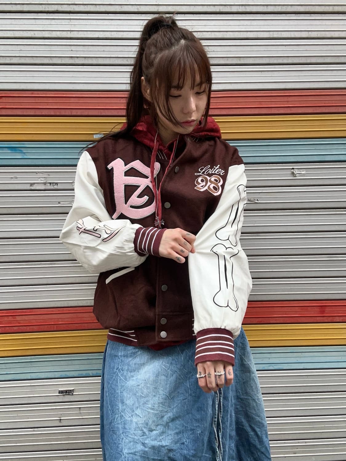 90s 올드스쿨 본즈 버건디 레더 바시티jk 상품이미지1