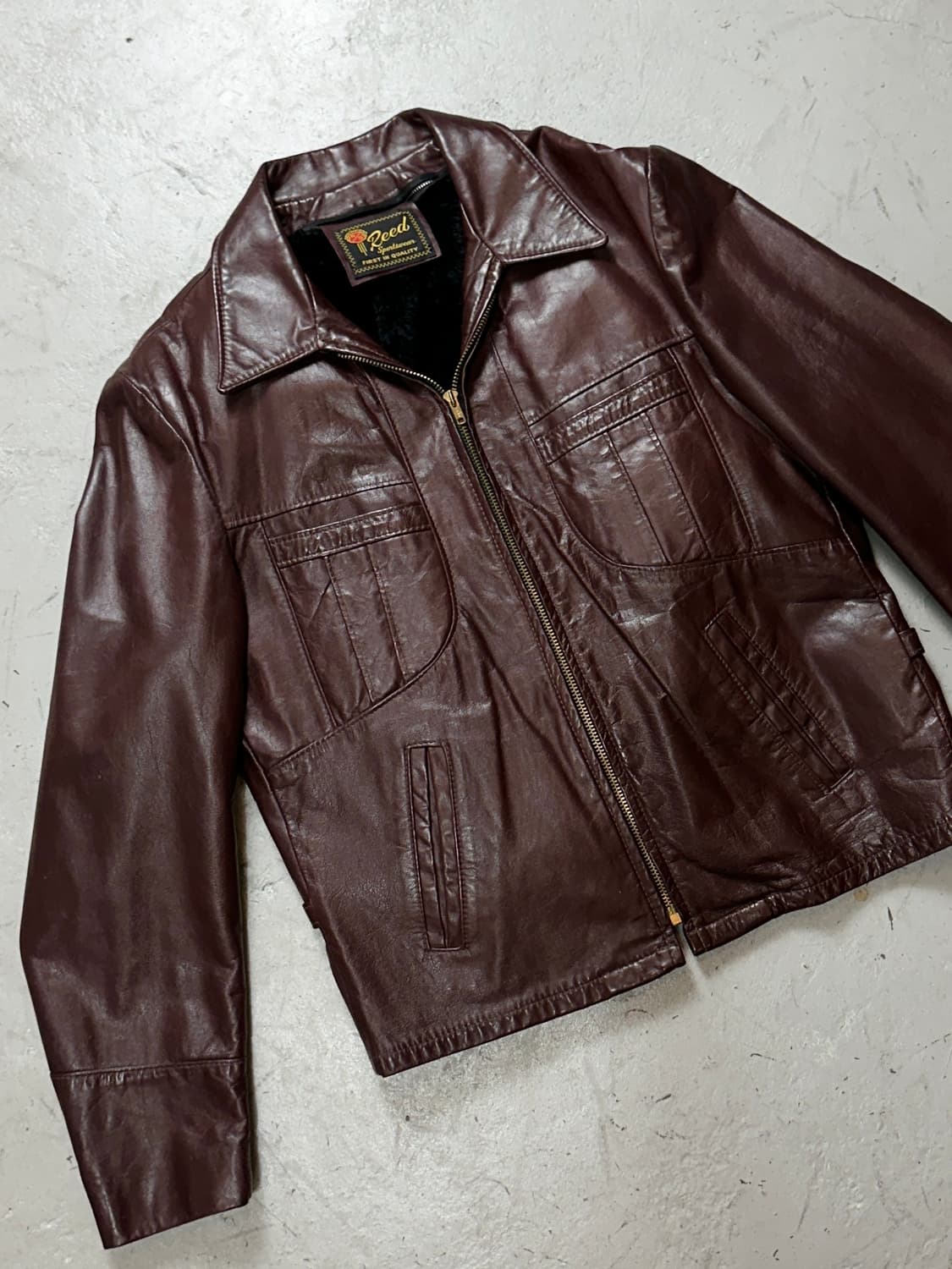 70's 빈티지 버건디 크롭 레더 자켓 파이트 클럽 상품이미지5