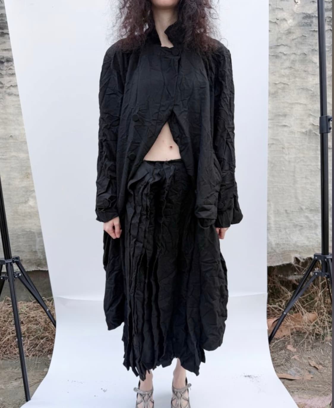 에옹쓰 Paper Wool Offbeat Pleats Skirt 상품이미지1