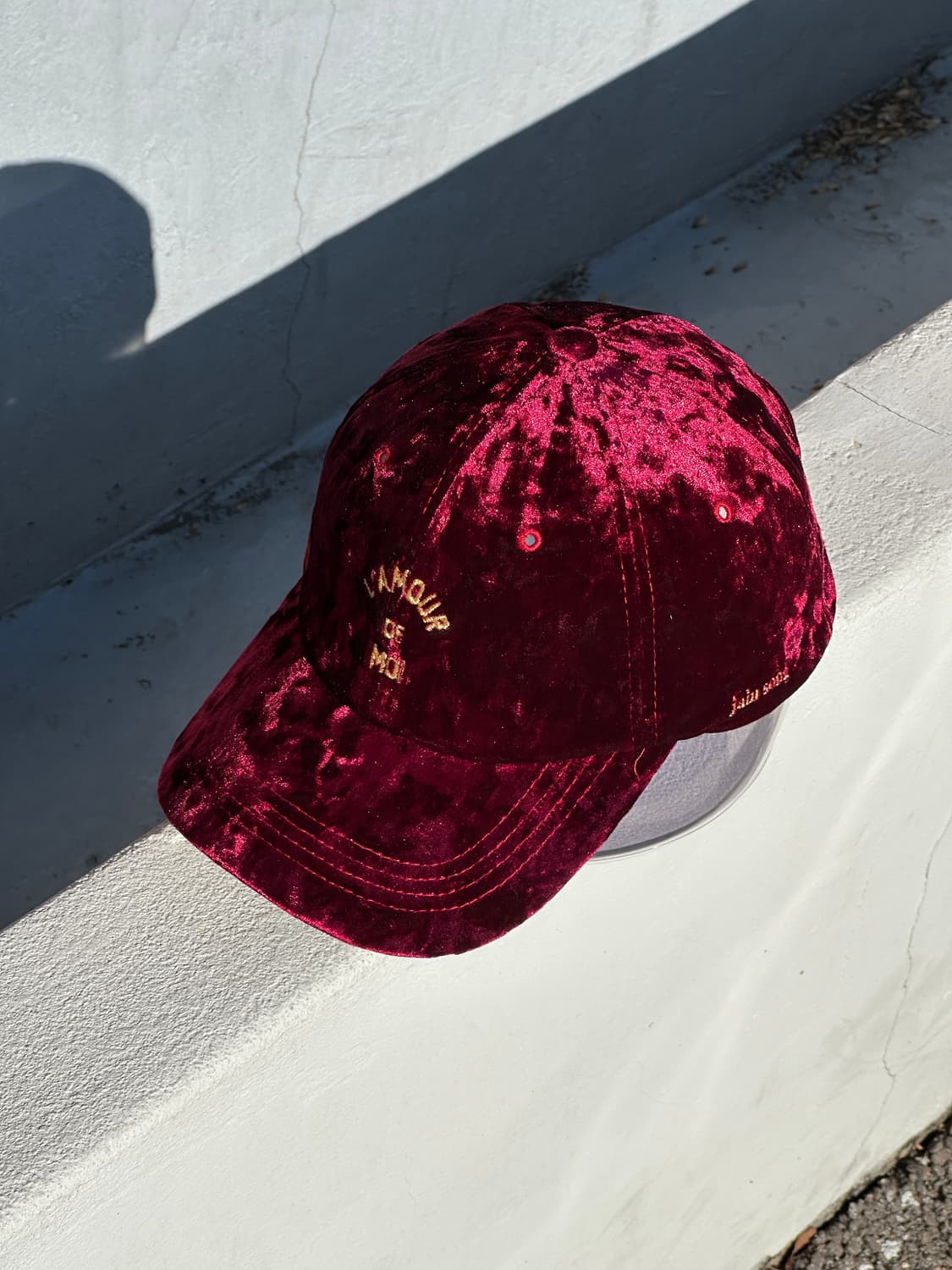 [F] 제인송 벨벳 버건디 볼캡 모자 상품이미지2