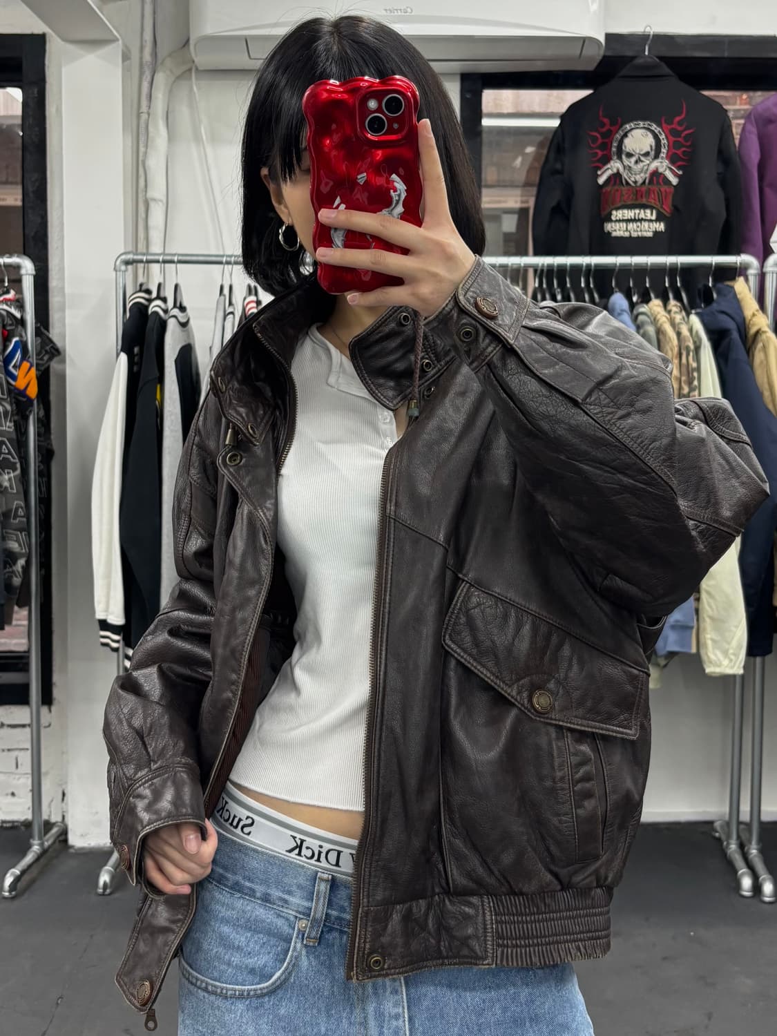 플레이보이 드럼다이 레더 히이넥 봄버 자켓 상품이미지1