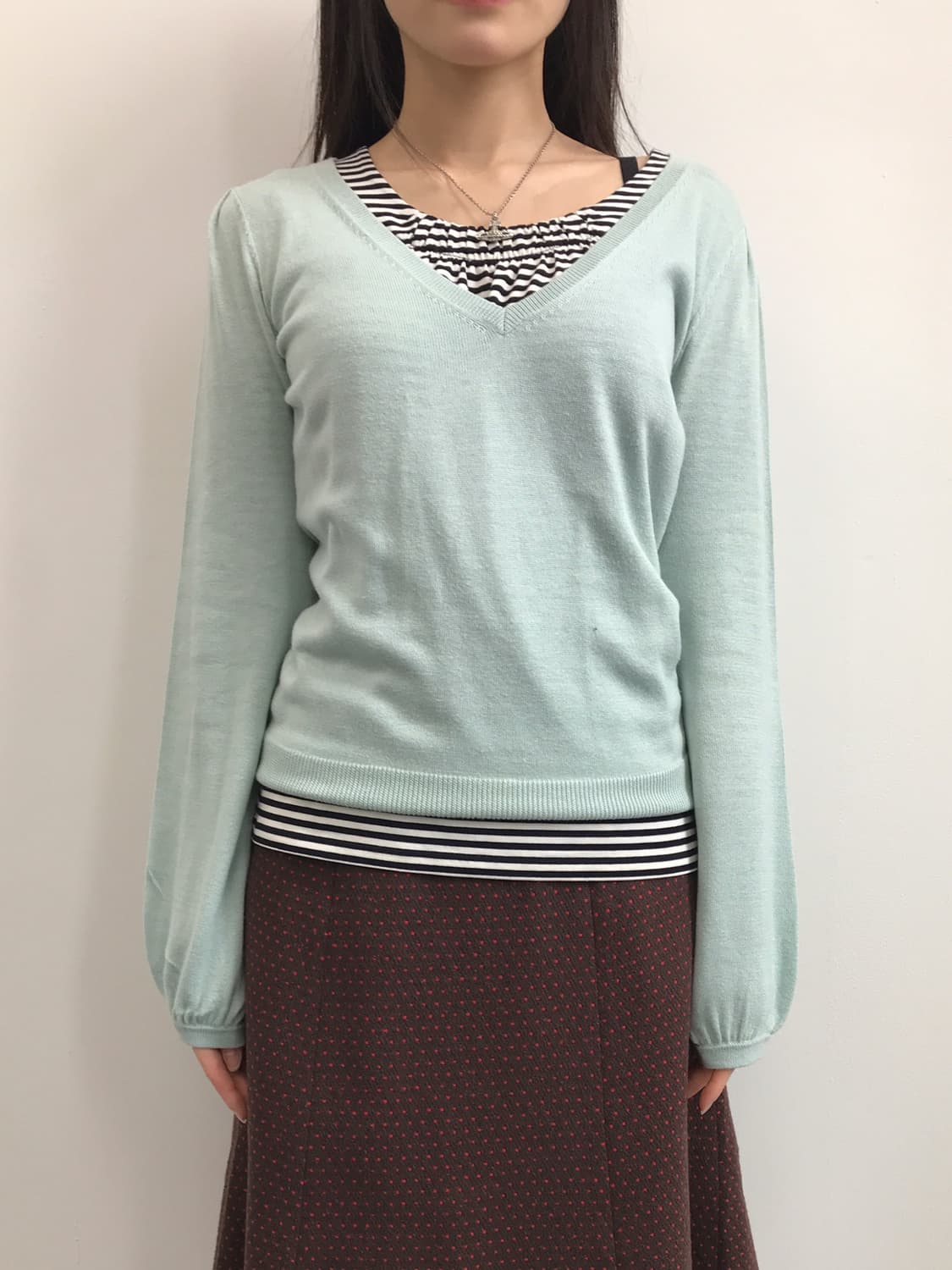 Jpn Mint Green VNeck Balloon Sleeve Knit 상품이미지2