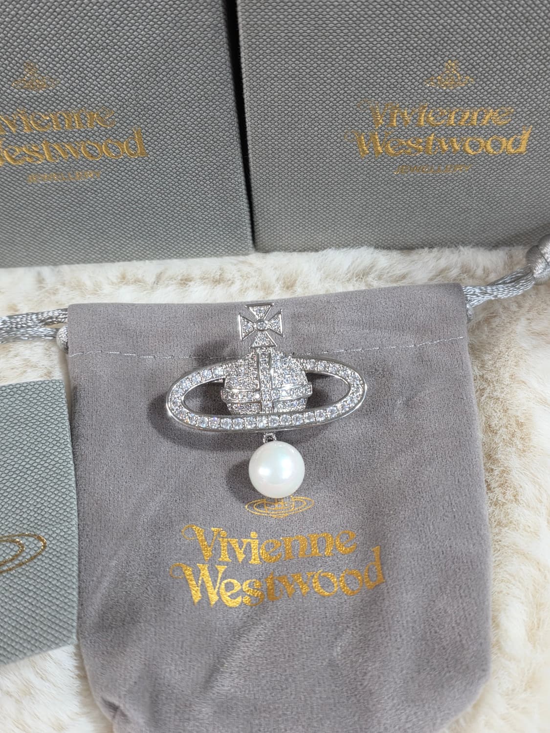 빈티지 비비안 실버 진주달랑이 브로치 상품이미지1