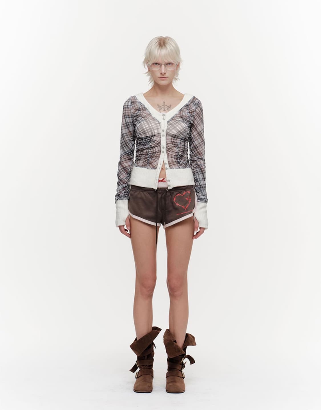 VIKA PLAID MESH CARDIGAN (GREY) 상품이미지2