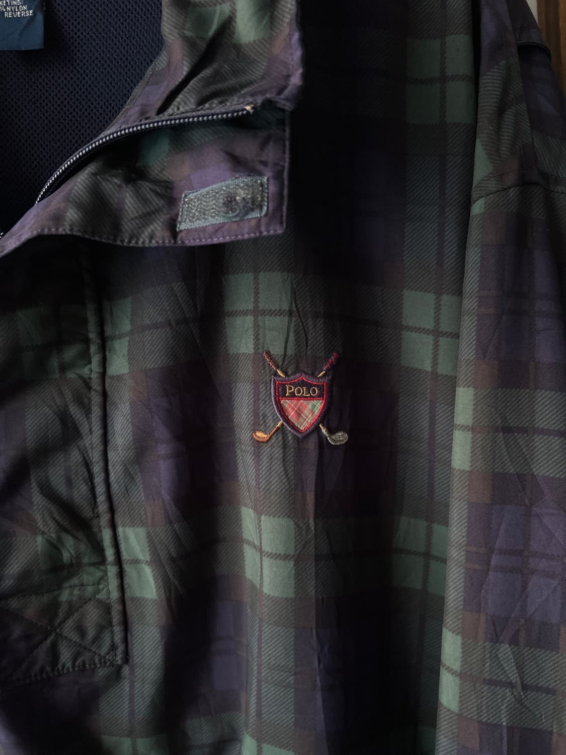 [XL]90's 폴로 랄프로렌 골프 블랙와치 체크 나일론 아노락 웜업 상품이미지3