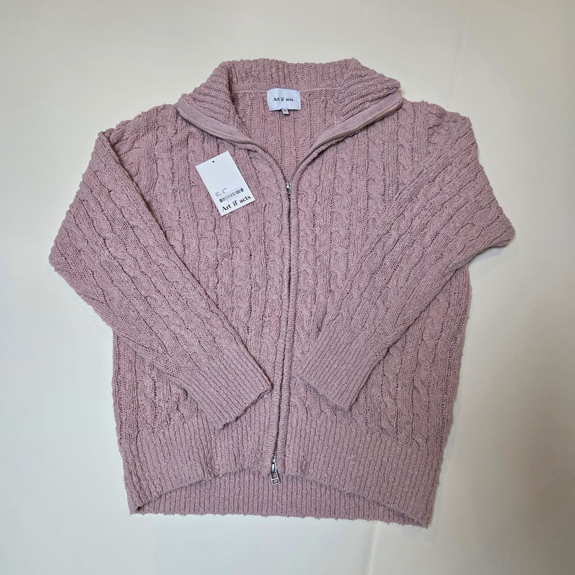 [M] 아티팩츠 부클 케이블 니트 집업 다운 핑크 상품이미지1