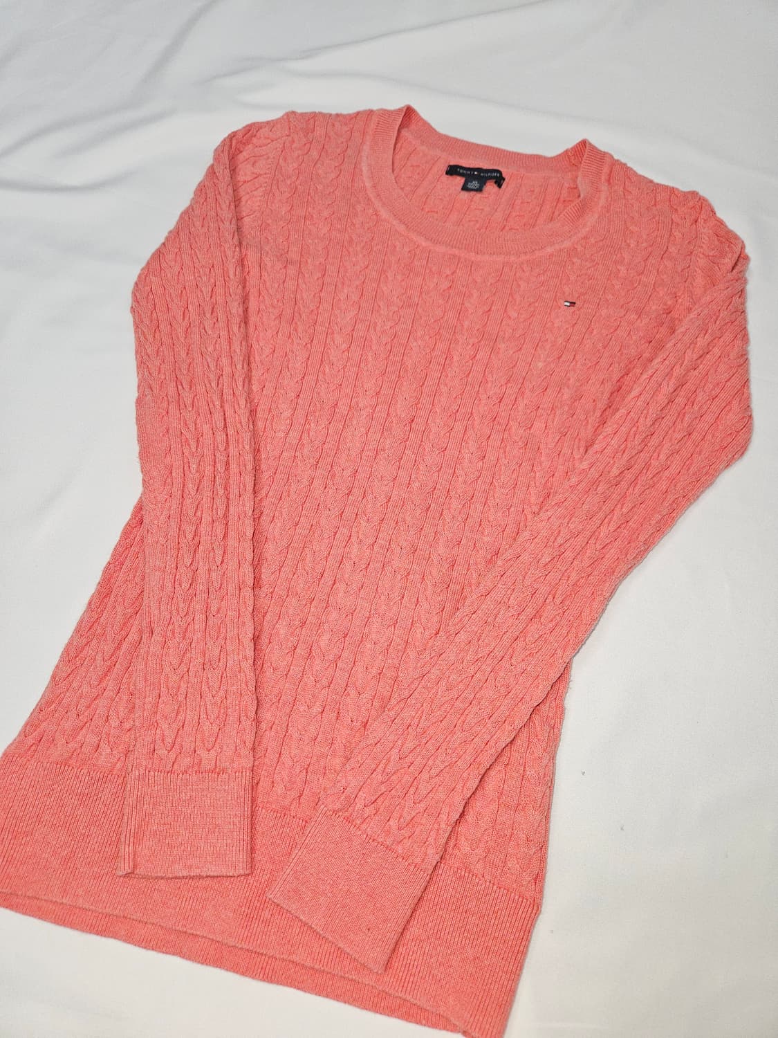 타미힐피거 딸기우유 올드스쿨 꽈배기니트 케이블 니트 탑 셔츠 XS 상품이미지1
