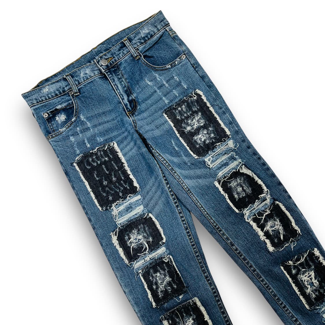 칩 먼데이 다중 패치 크랙 슬림 펑크 데님 팬츠 상품이미지3