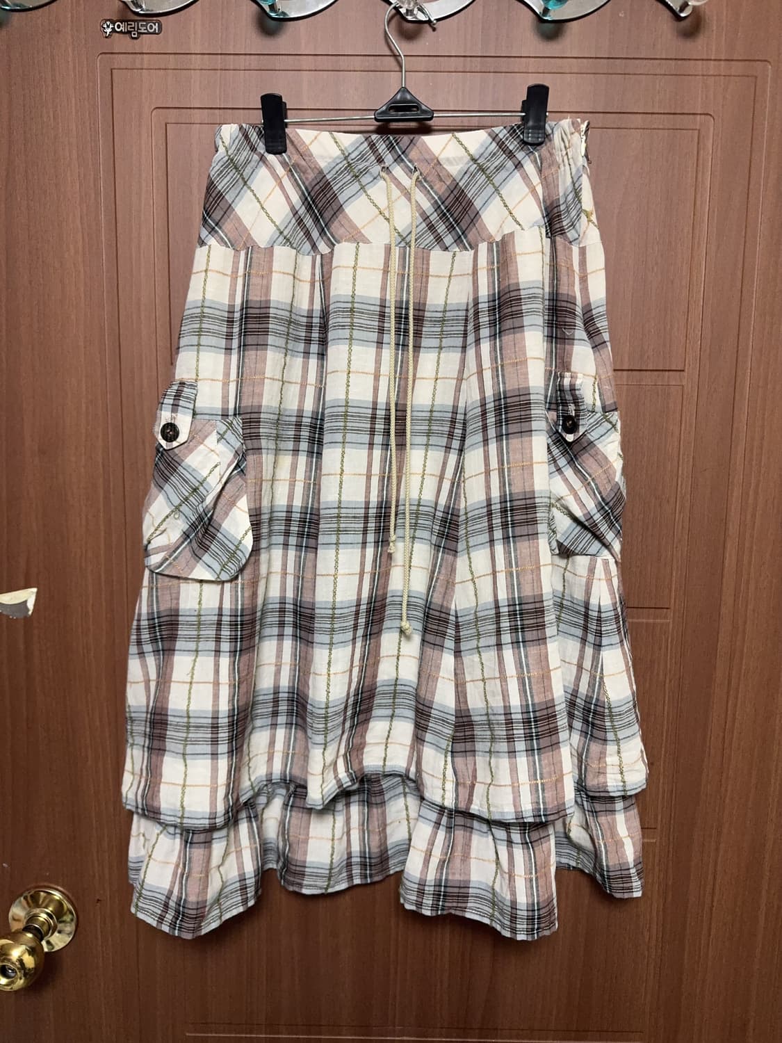 모리걸 하구미 일본 빈티지 체크 포켓 레이어드 롱 스커트 상품이미지1