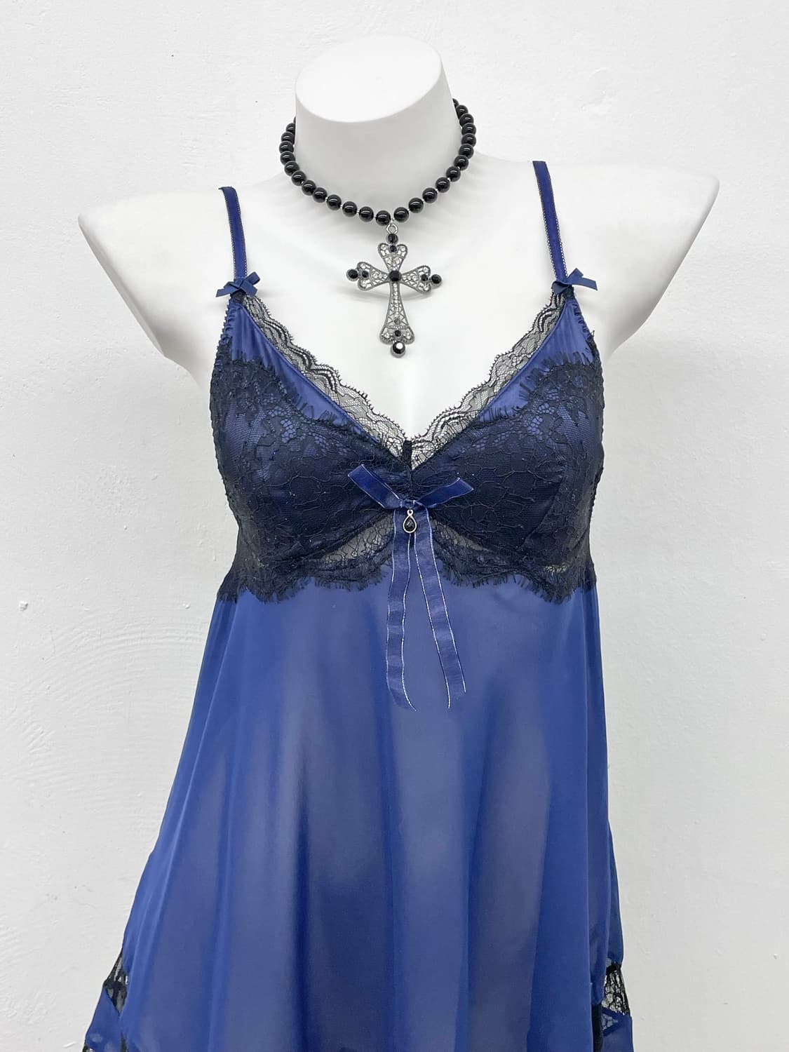 에블린 블루 레이스 시어 슬립 상품이미지2