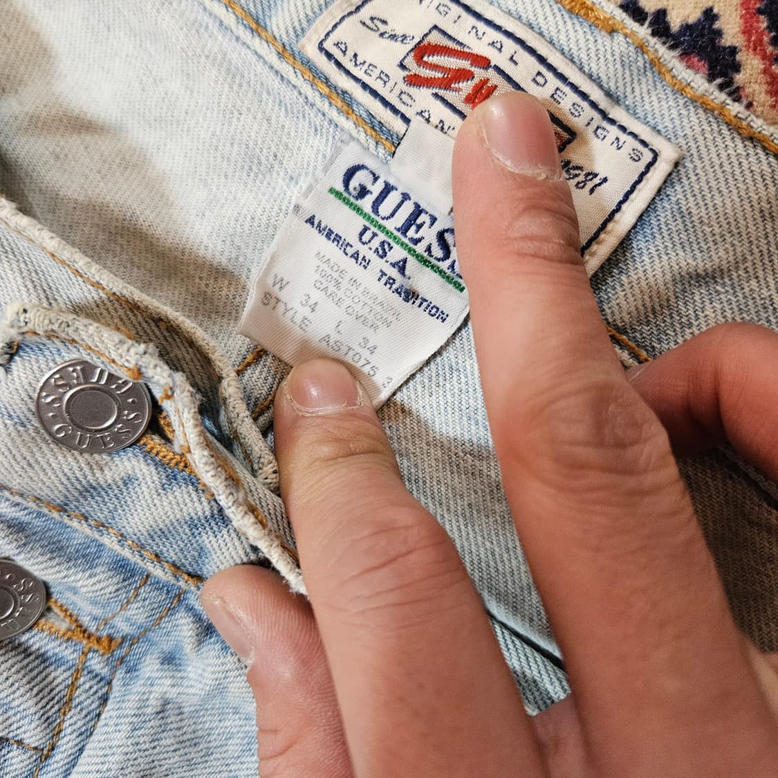 게스(GUESS) 80's 빈티지 투버튼 루즈핏 테이퍼드 데님팬츠 34 상품이미지7