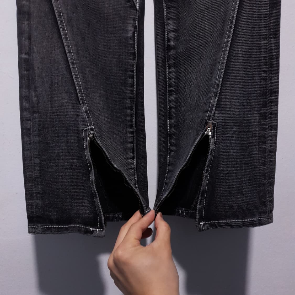 메종미네드 모랄 폭스 절개 흑청 워싱 데님 팬츠 바이커 청바지 30-31 상품이미지4