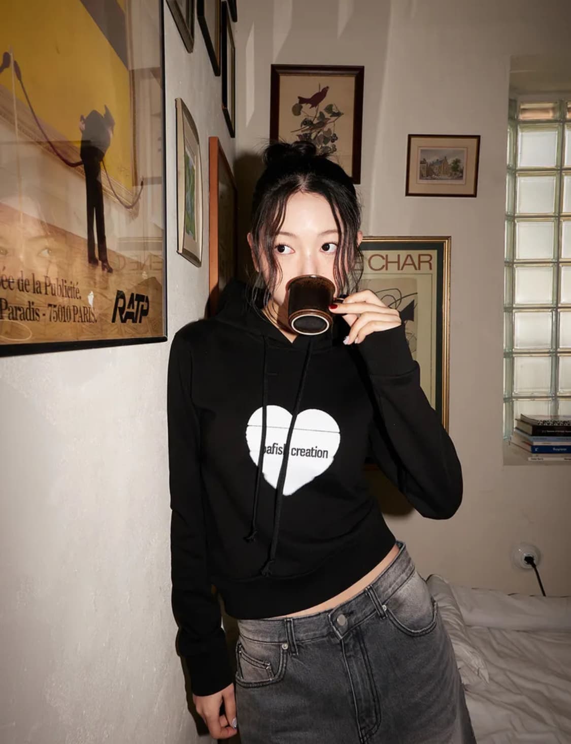 오피쉬 하트 로고 후디 블랙 상품이미지4