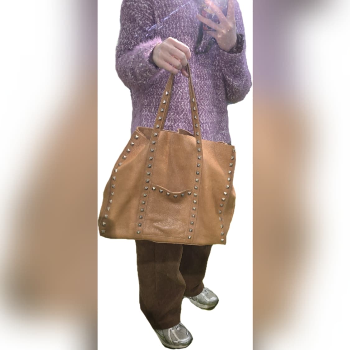 ZARA 빈티지 가죽 스터드 토트백 상품이미지1