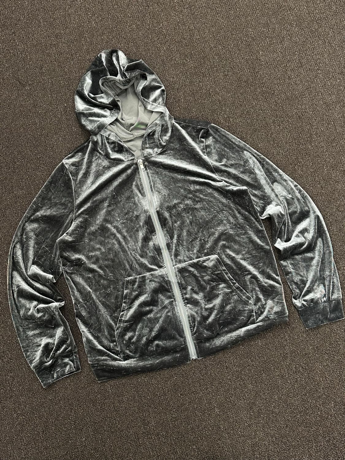 L)빈티지 페어리 그레이 그런지 벨벳 후드집업 상품이미지1