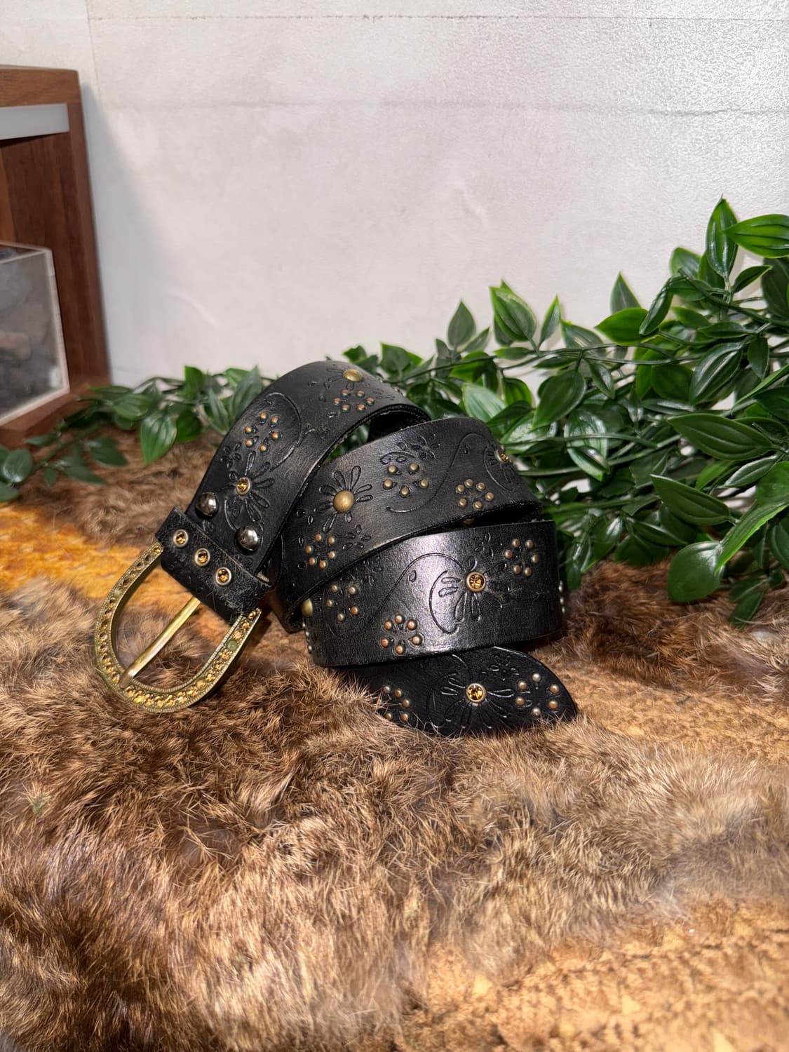 Black oriental flower stud cubic belt 상품이미지2